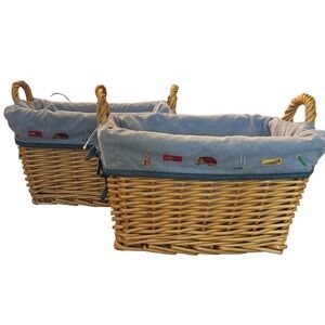 Kids decor bundle of 2 large baskets with embroidered cotton lining